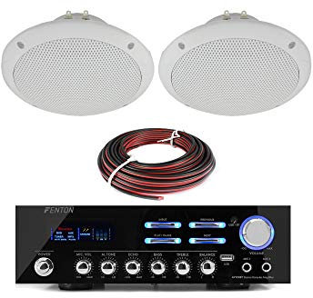 Vonyx Marine Waterproof 5 Ceiling Speakers Pair with AV120BT Amplifier – Ideal for Boats, Bathrooms, and Outdoor Use – Bluetooth Connectivity, High-Performance Sound, Easy Installation