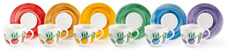 Excelsa 62373 Cactus Set mit 6 Espressotassen und Untertassen, Porzellan, Mehrfarbig