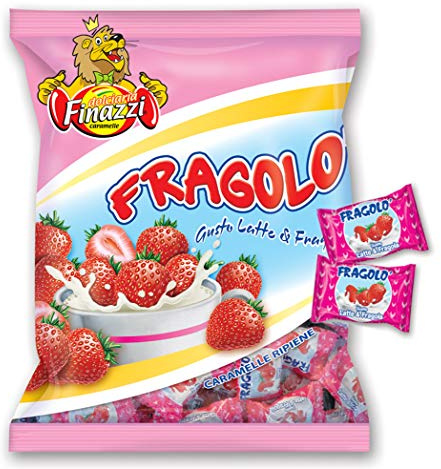 Caramelle Fragolò Ripiene Latte e Fragola Finazzi kg 1 - Caramelle Ripiene al gusto di Latte e Fragola - Busta 1000gr Made in Italy
