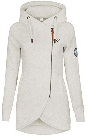 ELFIN Women's Long Sleeve Zipper Hoodies Sweatshirt Jumper Jacket Coat Outwear Pullover Hoody Light Gray