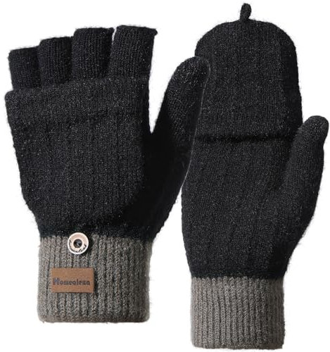 Homealexa Winter Handschuhe Damen Fingerlose Handschuhe Baumwolle Halb Fingerhandschuhe mit Flip-Top, Warme Strick Handschuhe für Damen und Herren