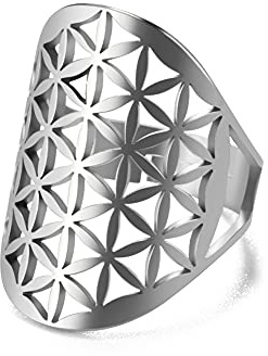 TEAMER Größenverstellbarer Erzengel Metatron Edelstahl-Ring, verstellbare Blume des Lebens, Schmuck für Frauen und Mädchen