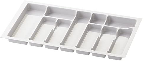 Sossai Inserto portaposate Divio per cassetti larghi 80 cm, 73x43 cm – ritagliabile, 10 scomparti, bianco, vassoio portaposate in plastica robusta per la cucina