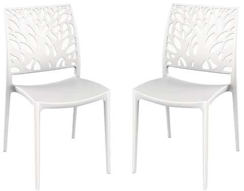 Stapla stolar utomhus eller inomhus i polypropen modern design LONDON Tree (vit, 2)