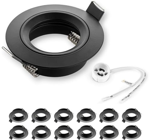 SEBSON Gehäuse für Einbaustrahler mit GU10 Fassung, Einbaurahmen, 12er Set | Geeignet für LED & Halogen 230V, Alu Schwarz Rund, nicht schwenkbar, Lochdurchmesser 60-70mm Abdeckung Ø80mm Deckenspot