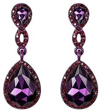 EVER FAITH Damer strass kristall bröllop figur 8 Infinity Teardrop genomborrade örhängen lila, Crystal
