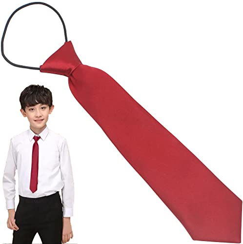 LRMYS 29cm Kids Elastic Pre-tied Tie, One Size Children School Uniforms Necktie for For Wedding Fashion Graduation, Wine Red 1 Pack