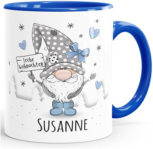 SpecialMe® Kaffee-Tasse Frohe Weihnachten Wichtel Weihnachtsmotiv mit Namen persönliche Geschenke Weiss-innen-royal standard