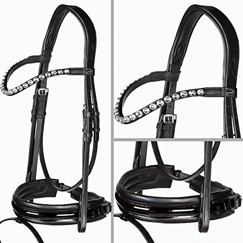 Heinick Trense Motion breites RH Schwarz Lack Glow Schnallen oder Zaumhaken Warmblut 9 Stirnriemen
