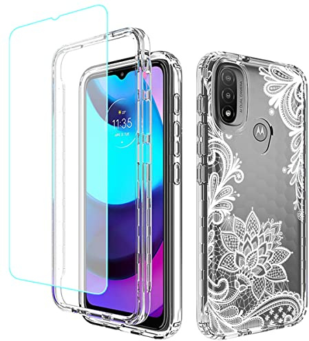 Yerebel Case for Moto E20/Moto E30/Moto E40 Case, XT2155 XT2158 with Tempered Glass Screen Protector, Floral Design Shockproof Full Body Protective Cell Phone Cover for Motorola Moto E20 (Mandala)