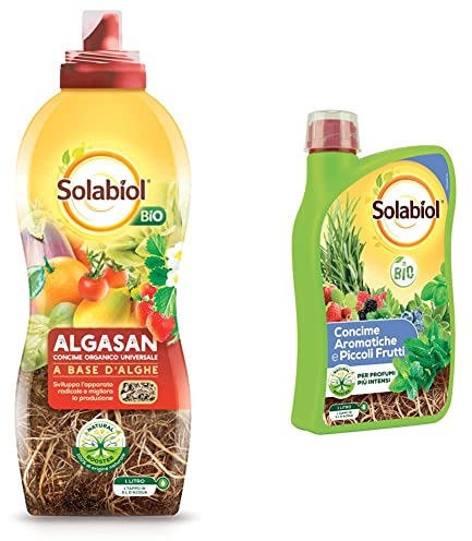 Solabiol Algasan, Concime Liquido Biologico Universale a Base di Alghe Brune & Concime Liquido Biologico per Aromatiche e Piccoli Frutti con Tecnologia Natural Booster
