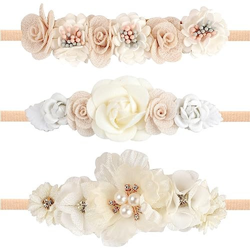 SJBAUTYO 3 StückBaby Mädchen Nylon Stirnbänder Blume elastisches Haarband Schleifen Haarschmuck für Neugeborene Kleinkinder