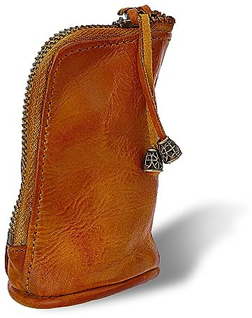 TIESOME Echtleder Geldbörse, mittelalterliches Rindsleder Wechselgeldfach Reißverschluss Münzbeutel Geldbörse Münz Organizer mit Schlüsselring kleine Reisebrieftasche für Männer (Braun)