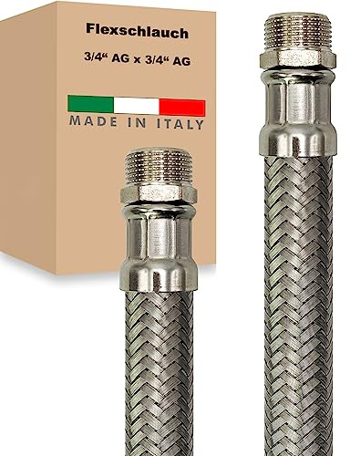 Flexschlauch AG x AG Edelstahl Panzerschlauch Anschlußschlauch Sanitär Armaturenschlauch Hauswasserwerk Made in Italy (3/4 x 3/4 - 1000 mm)