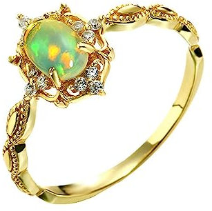 AMDXD Gelbgold Au585 Ring für Damen, Vintage Retro Trauringe mit Opal Bunt Oval, 14K Gold Eheringe Antragsring Zirkonia Echt Goldschmuck, Gold, Gr.47