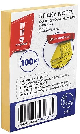 MEMOBE Haftnotizen Klebezettel – Sticky Notes – Haftnotizen Set – Selbstklebende Notizzettel – Postit Haftnotizen – Reusable Sticky Notes – Pastel Sticky Notes – 50x75mm 100 Karten - Gelb