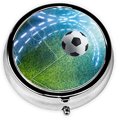 Kompakte runde Mini-Pillendose mit Fußball-Motiv, tragbar und praktisch, Volldruck-Design