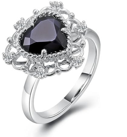 Epinki Sterling Silber 925 Ring, Hohl Blumen Verlobungsring mit Moissanit Schwarz Ovalschliff, Trauringe Sterlingsilber Partnerringe Damen Echt Gold, Individuelle Größen