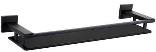 LANC A7613AB Badezimmer-Regal, Glasregal, schwebend, gehärtetes Glas, rechteckig, modern, Edelstahl, Wandmontage, Regale für Dusche, Badezimmer, Küche, Organizer, Zubehör, Schwarz, 50,8 cm