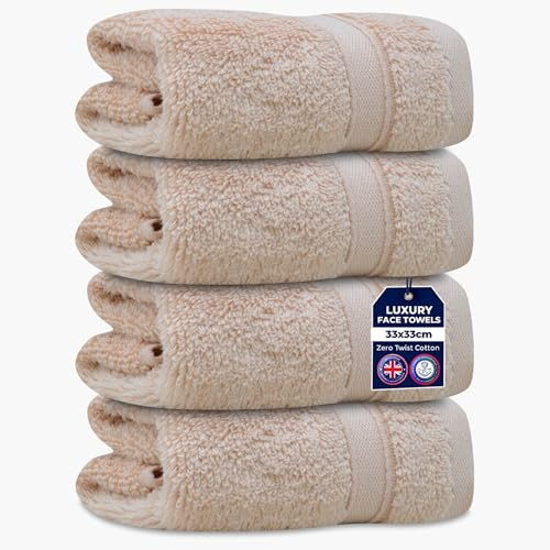 Towelogy 4 Packs Zero Twist Face Cloths 33x33cm - 100% Cotton Washcloths Absorbent & Super Soft Hotel Quality Towels | Oeko-Tex Certified (4, Coffee Brown)