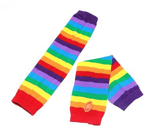 LIFKOME 2stücke Teiliges Set Mit Handschuhen Und Socken Regenbogenstreifen Warme Beinstrümpfe Für Damen Und Mädchen Rutschfest Bezauberndes Design