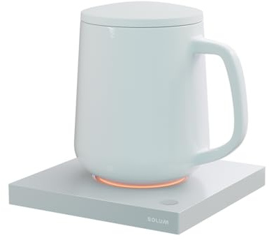 SOLUM Smart Warmer, Tasse chauffante, Blanc, 440 ML, 2 Heures de Fonctionnement sans Fil, pour Le Bureau et la Maison