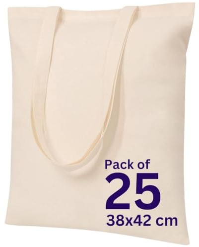 MINIMARG 100% Cotton Canvas Bags for Grocery, Plain Tote Bags to Decorate, eco-friendly Canvas Reusable blank Tote Bags made with Premium Quality Fabric - Size 38x42cm+65cm long Handle