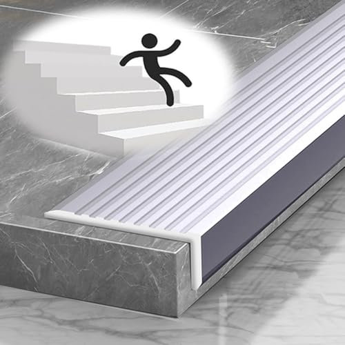 ZYXQQJ 7.5cm Breit Treppenkantenprofil Rutschfester Treppenkantenschutz Safety Antirutsch-Profil Winkelprofil Für Fliesen-/Holz-/Marmor-/Glasstufen(Imitation Steel,90cm/36in)