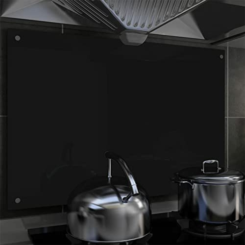 Iiaky Kitchen Backsplash Black 90x60 cm Tempered Glass-Tempered Glass Splashback for Kitchen,Toughened Glass Heat Resistant Splashbacks for Cookers - Pre-Drilled Holes with Fixing