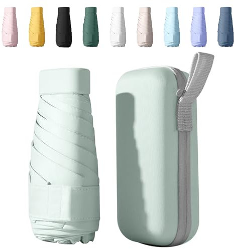 Sykerout Compact Travel Umbrella - Lightweight, Windproof, UV Protection, with Capsule Case, Perfect for Women's Handbags (Mint Green)