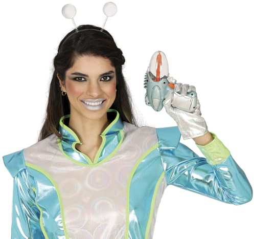 FIESTAS GUIRCA | Pistola Spaziale Costume Adulto Bambino - Argento | Look Futuristico | 18 cm | PVC Leggero | Elemento Arancione | Dettagli Sagomati | Halloween, Karneval & Fasching