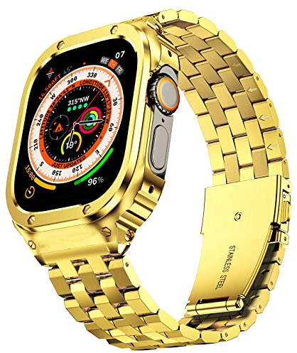 SUPLINK Stainless Steel Case with Strap for Apple Watch Ultra 3/2/1 & SE 3/2/1 & Series 11 10 9 8 7 6 5 4 3 2 1 49mm 46mm 45mm 44mm 42mm 41mm 40mm 38mm, Rugged Bumper Case Strap for Men