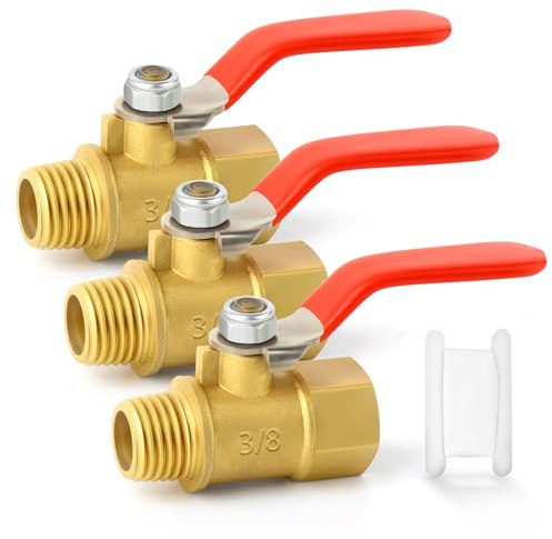 GASHER 3PCS 3/8 Brass Ball Valve Shut-Off Switch | Mini Male-Female BSP Thread Adapter for Water, Oil, Gas Flow Regulation