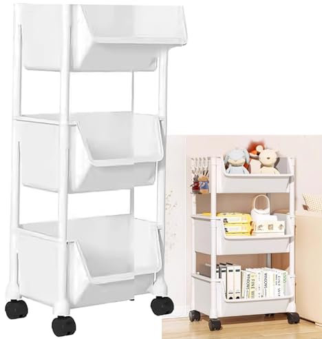 HNJZX Rollwagen aus Kunststoff mit Schublade, 3 Ebenen, multifunktionaler Aufbewahrungswagen für Küche, Badezimmer, beweglicher Aufbewahrungs-Organizer mit Rollen