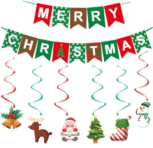 Christmas Banner | Merry Christmas Hangable Door Decoration | Swirl Holiday Decor | Indoor & Outdoor Christmas Decorations | Birthday & Holiday Home Decor Supplies for Festive Celebrations
