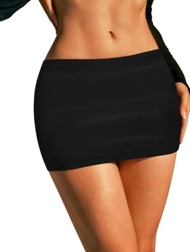 Sweet Hearts Black Mini Skirt for Women- Above Knee Elastic Waist Basic Mini Pencil Womens Skirts Bodycon Made in USA (Black, X-Small)