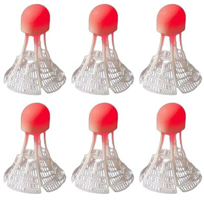 harayaa Set mit 6 Badminton Federbällen mit LED Beleuchtung für Nachttraining, Geeignet für Outdoor Aktivitäten, Rot