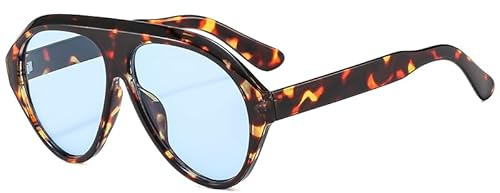 Long Keeper Gafas De Sol Hombre Mujer Retro Gafas De Sol De Forma Ovalada Con Montura Grande Para piloto UV400 (Azul Leopardo)