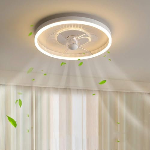 Ventilador de techo LED redondo blanco con luz, ventilador de techo empotrado de 19,7, reversible, regulable, silencioso, ventiladores de techo pequeños para dormitorio, ventilador de techo de perf