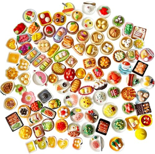 50 Piezas Comida y Bebida Miniatura, Accesorios para Casa de Muñecas, Set de Alimentos Miniatura, Mini Cocina, Accesorios para Muñecas Pequeñas, Vajilla de Juguete, Estilos Aleatorios
