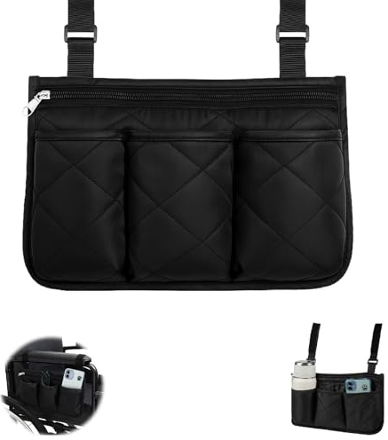 APOMOONS Wheelchair Side Bag - Waterproof Wheelchair Armrest Bag with Large Capacity, Multi Pocket Storage Pouch Mobility Scooter Storage Bags, Walker Side Bags for Elderly, Portable Gift for Parents