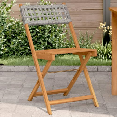 Homvdxl Rattan Optik Klappstuhl Outdoor 2er Set Einfacher Holz Garten Esszimmerstuhl mit Rückenlehne Lamellensitz für Terrasse Terrasse Balkon Grau