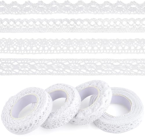 ASTARON Vintage Spitzenband Weiß, selbstklebendes Dekoband, Spitzenbordürenband, für Bastelarbeiten, Hochzeitsdekoration, Scrapbooking, Geschenkboxen