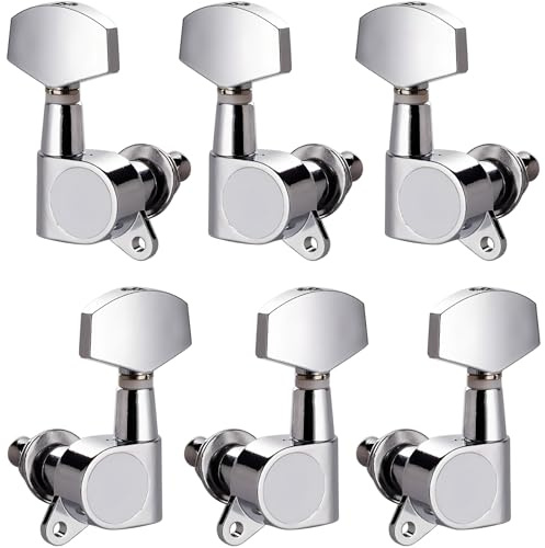 15 piroli completamente chiusi per chitarra – Set da 6 pezzi con grande manico per chitarre acustiche ed elettriche (3L + 3R (argento))
