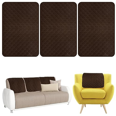 Toaboa Kopfschutz für Sofa 57x38cm Polyester Sofa Kopfstützenbezug Verschleißfest Reißfest Kopfstützenschutz für Sessel, Sofas, Kleine Sessel Liegesessel In Schlafzimmern Wohnzimmern. (Kaffee 3pcs)