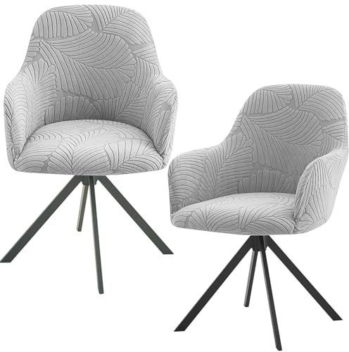 Leikurvo Stuhlhussen 2er Set, Stretch Stuhlbezug mit Armlehne, Abnehmbare Schonbezug Waschbar Hussen für Stühle für Esszimmer, Restaurant, Bürostuhl Universal, Hellgrau