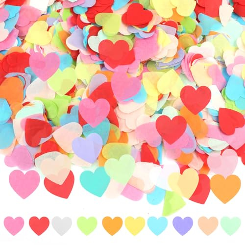 8000 Stück Herz Konfetti, Herzen Bunt Confetti, Herzkonfetti Buntes Paper | 2.5cm Groß Konfetti aus Seidenpapier, Romantisches Buntes Herz design, für Geburtstag Hochzeit Jubiläen