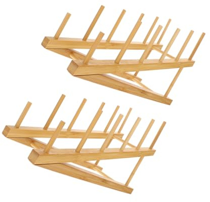 Amosfun 2pcs Display Rack Wooden Plate Holders for Display Wooden Dish Racks Holder for Desk Shelves Table Shelf for Home Studio Use