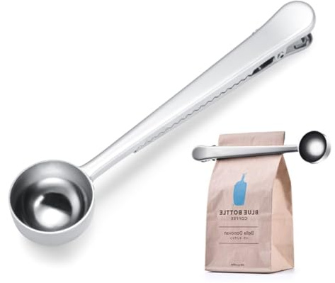 NUOBESTY Edelstahl Kaffee Scoop mit Clip Inklusive Bürste und Dichtclips für Kaffee Tee Zucker Langlebiges Bar Zubehör mit Beutel für Einfache Reinigung und Frischebewahrung