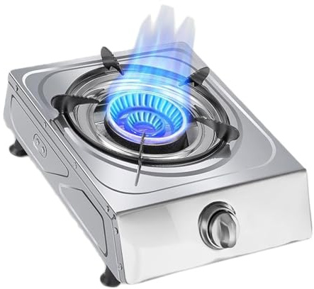 THEGA Fornello A Gas per Interni da 5,2 KW, Piano Cottura A con Un Solo Bruciatore, Fornello Tavolo, Nove cavità Ad Alto Fuoco, Regolatori per Catering per in Acciaio Inossidabile(LPG)
